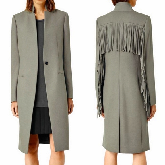All Saints Jackets & Blazers - All Saints Kalai Western Fringe Wool Long Overcoat Size 6